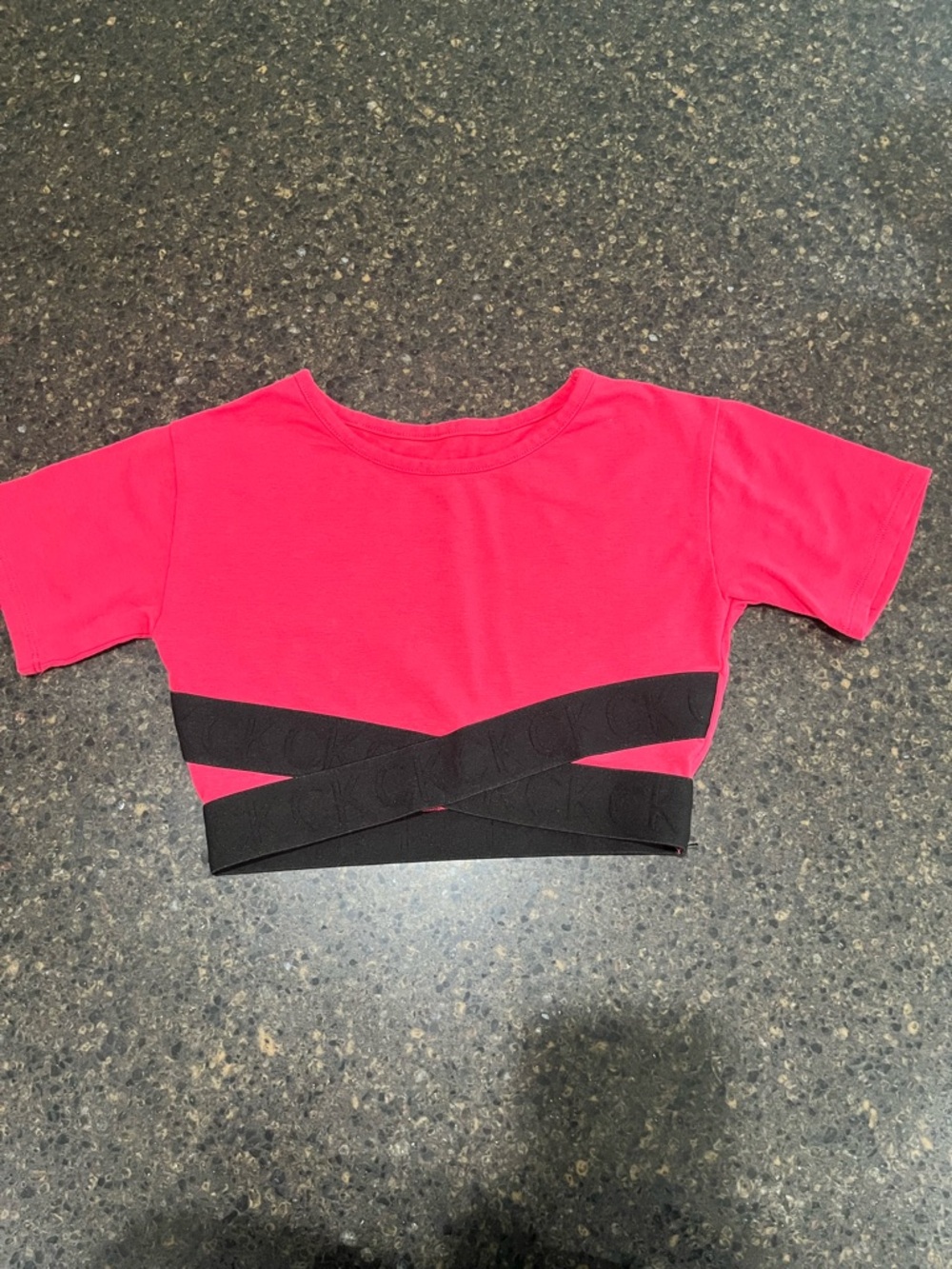 Calvin Klein Hot Pink Black Band Detail Little Girls Crop Top Short Sleeve Shirt